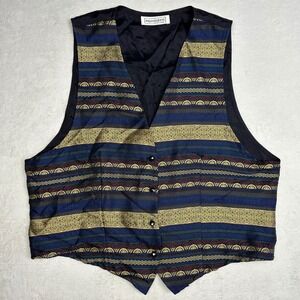 Vintage Impressions of California Mens Geometric Pattern Vest Black Blue Gold